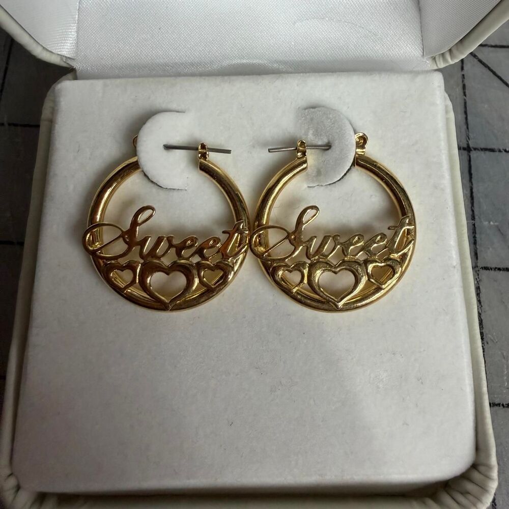 Sweet Heart Hoop Gold Toned Earrings